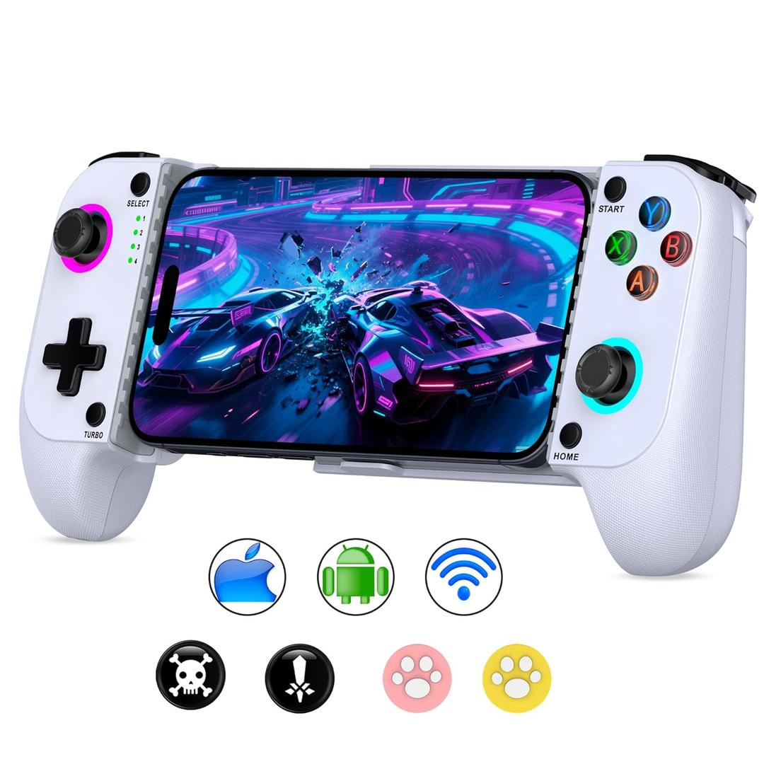 LIFUFUTEE Mobile Gaming Controller for iPhone/Android, Wireless Phone Controller with Hall Joysticks, Mobile Controller Phone Case Support for Xbox Game Pass, Steam Link & More, Off White