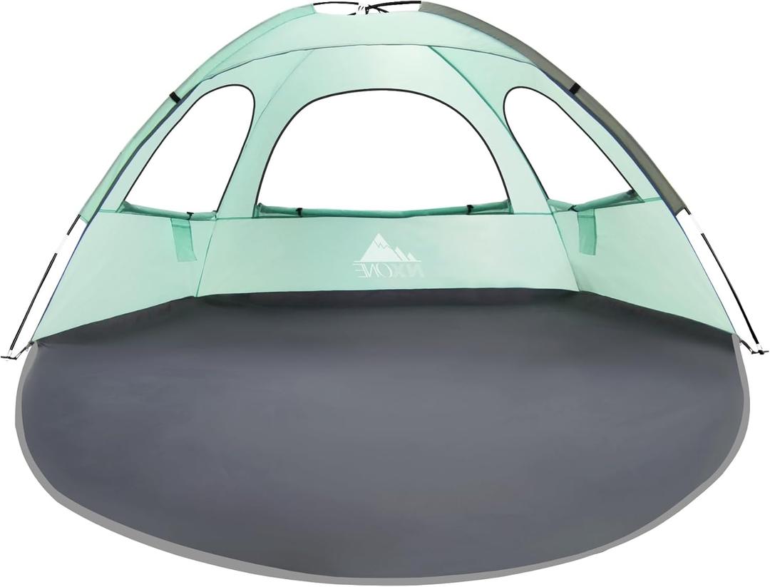 NXONE Beach Tent Sun Shade Shelter for 3/4/6 Person Person with UV Protection, Extended Floor, 3 Mesh Roll Up Windows & 8.0/8.5mm Fiberglass RodsCarry Bag Included (Mint Green)