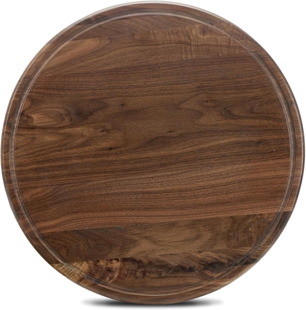 16 Inches Round Walnut Wood Cutting Board for Kitchen, Wooden Chopping Board With Juice Grooves