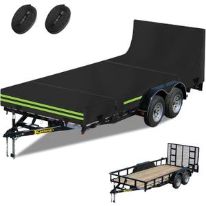 Utility Trailer Cover,600D Oxford Waterproof Full Cover Sun/Rain/Dust/Snow,Protection Utility Trailer Cover with 4 Bayonet Straps Reflective Strips Fits 5 x 8 FT Trailers