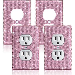 4 Pcs Shiny Rhinestones Wall Plate Light Switch Cover Outlet Covers Wall Plate Cover Light Switch Decorative Bling for Home Ornaments(Pink)