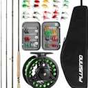 PLUSINNO Fly Fishing Rod and Reel Combo, 4 Piece Lightweight Ultra-Portable Graphite Fly Rod 5/6 Complete Starter Package with Carrier Bag