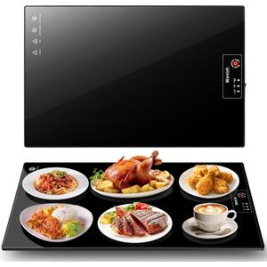 Electric Warming TrayLarge 22x14Food Warmer with Thermostat and Full Surface HeatingFood Warming Mat with 2 Temperature Modes for Parties BuffetGatheringsHeat Resistant GlassBlack