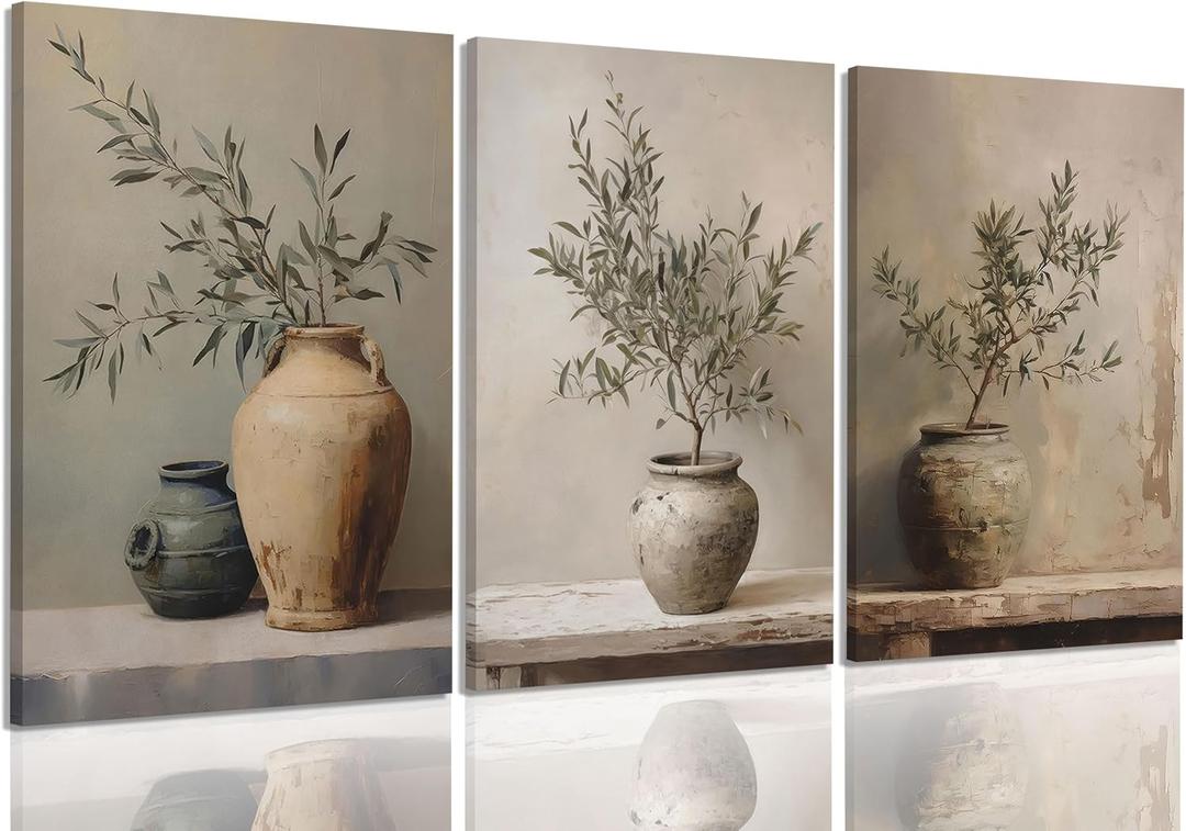 3Pcs Framed Vintage Vase Olive Branch Artwork Canvas Wall Art 16x24 in
Olive Branch Painting Picture Wall Decor, Still Life Plant Poster Print for Farmhouse Living Room Kitchen Home Dec