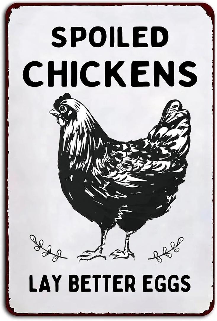 2 x Chicken Decor for Coop Farmhouse Kitchen Garden Funny Vintage Metal Chicken Signs