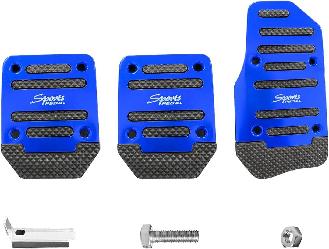Ziciner 3PCS Non-Slip Car Pedal Pads, Manual Gearbox Gas Pedal Brake Pedal Cover, Aluminum Alloy Brake Gas Clutch Pedal Kits, Universal Replacement Accessories for Car SUV ATV (Blue&Manual)