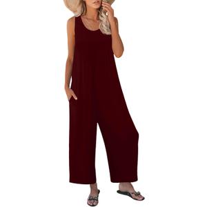 Women's Summer Casual Loose Tank Jumpsuit Sleeveless Crewneck Long Pants Jumpsuit Romper with Pockets (XX-Large, Wine Red) Women's Summer Casual Loose Tank Jumpsuit Sleeveless Crewneck Long Pants Jumpsuit Romper with Pockets (XX-Large, Wine Red)