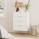 Masupu 4 Drawer Dresser, Drawer Chest, Tall Storage Chest Cabinet Organizer Unit with Metal Legs, Small Dresser for Bedroom, Living Room, Closet, Hallway White Stripe, 13.4"D x 23.6"W x 35.8"H