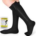 Ailaka Zipper Compression Socks Medical, 15-20 mmHg Knee High Compression Socks for Men Women, Close Toe Support Socks for Varicose Veins, Edema, Recovery, Pregnant, Nurse (Large (1 Pair), Black)