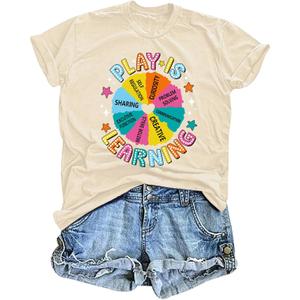 Play is Learning Teacher Shirt Women Preschool Daycare Teacher T Shirts Kindergarten Funny Teaching Tee Tops (XXL)