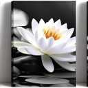 Lotus Wall Art 3 Panels Zen Decor Black and White Picture SPA Stones Painting Water Lily Canvas Prints Flowers Posters for Bathroom Living Room Framed Artwork - 11"x14"x3P