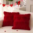 LOMCHEN Valentines Day Throw Pillow Covers 16x16 inch Set of 2 for Valentines Day Decorations Red Soft Plush Faux Fur Wool Love Heart Pillow Covers for Sofa Living Room Couch Bed