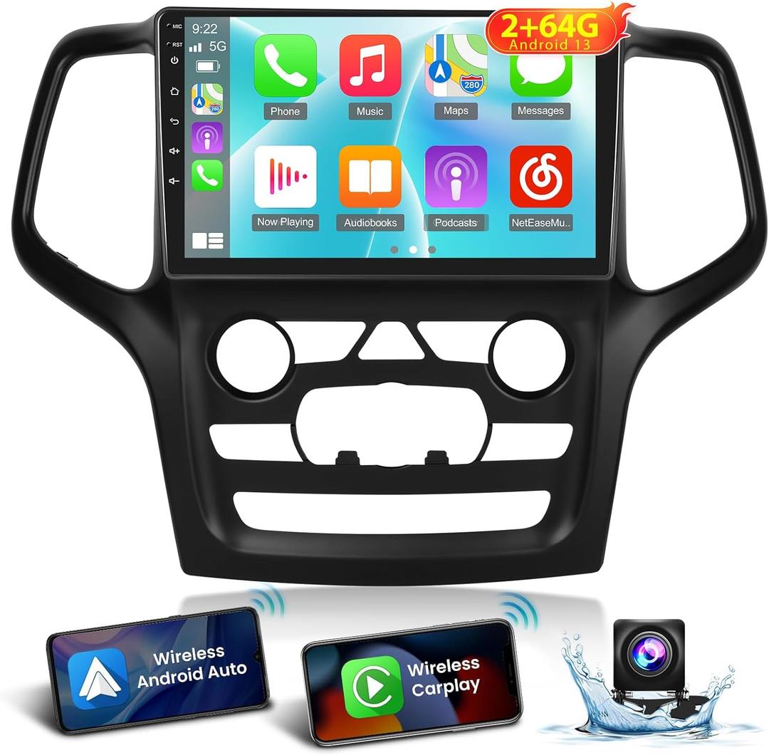 [2G+64G] Car Radio for Jeep Grand Cherokee 2014-2020, Android 13 Touch Screen Stereo, Carplay/Android Auto/EQ Audio/SWC/Bluetooth +AHD Backup Camera