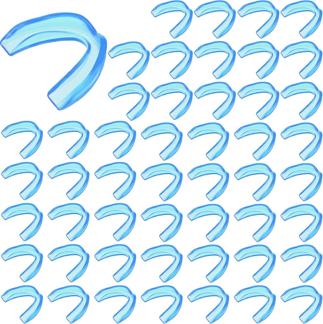 Kathfly 50 Pcs Football Mouth Guards Bulk Sports Mouth Pieces Protection Silicone Athletic Braces Football Accessories Teeth Armor Adult Teenager Teeth Armor for Boxing Basketball Hockey (Blue)