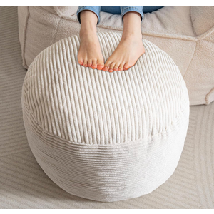 HIGOGOGO Round Stuffed Pouf Ottoman, Corduroy Poufs with Foam Chunk Filling, Furry and Fluffy Pouf Foot Stool Storage Ottoman, 20 X 15 Floor Poufs Foot Rest for Living Room, Beige