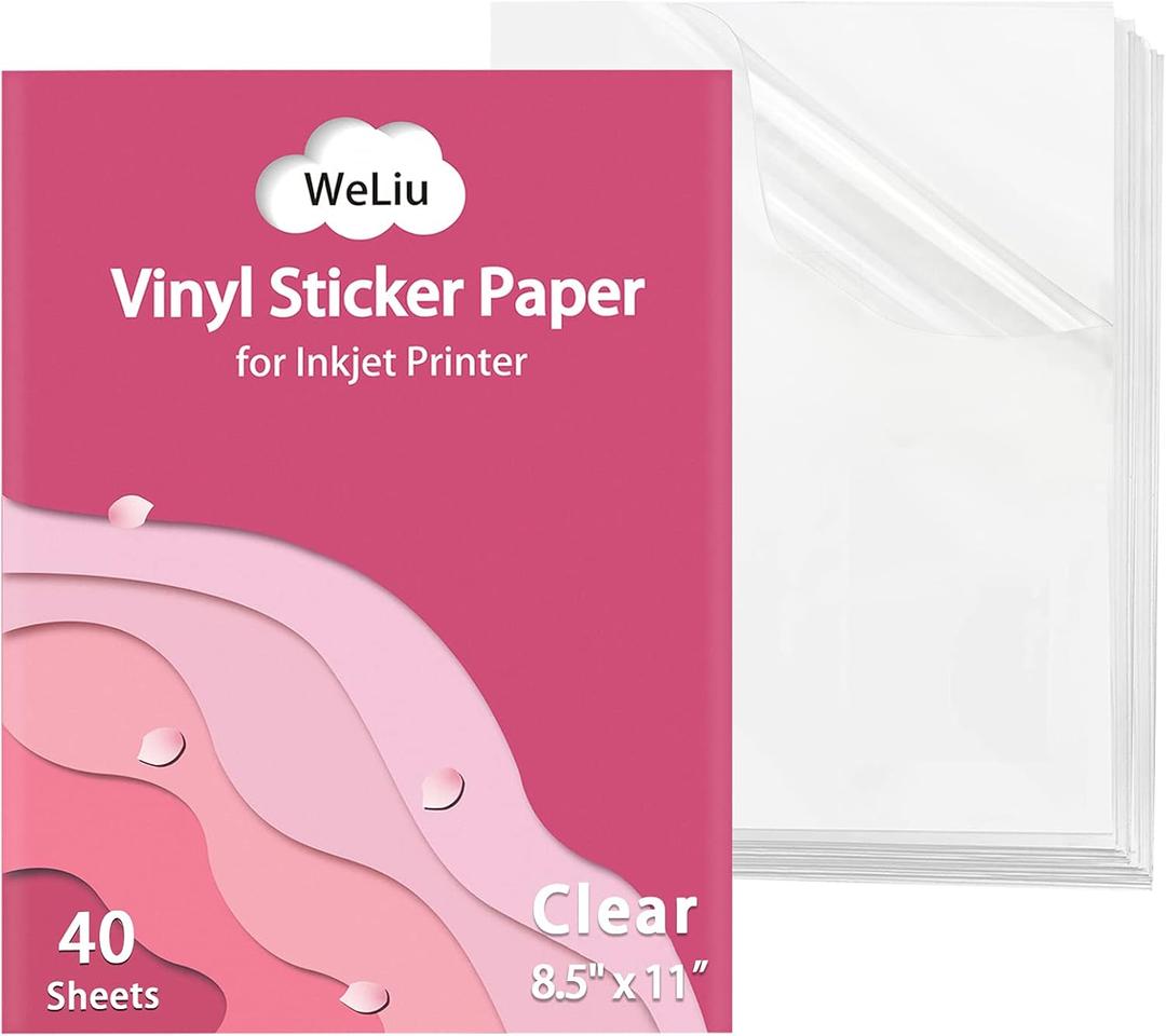 Printable Transparent Sticker Paper - 8.5" X 11" Blank Custom Label Sticker Sheets - 40 Clear Sheets - for Inkjet Printers