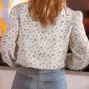 Astylish Women's Lace Crochet Patchwork Floral Long Sleeve Button Down Blouse (L)