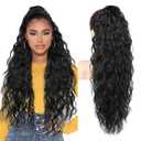 REECHO Ponytail Extension 30" Long Claw Clip Ponytail Extension Curly Wavy Pony Tails Hair Extensions Clip in Synthetic Hairpiece for Women, Natural Black