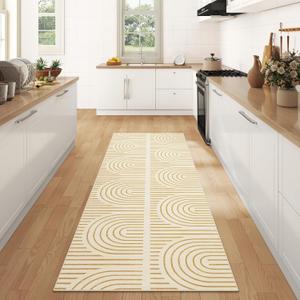 2x6 Washable Runner Rugs for Kitchen, Soft Abstract Rainbow Orange Boho Rug for Bedroom Bedside Laundry Room Bathroom,Modern Non Slip Low Pile Floor Mat