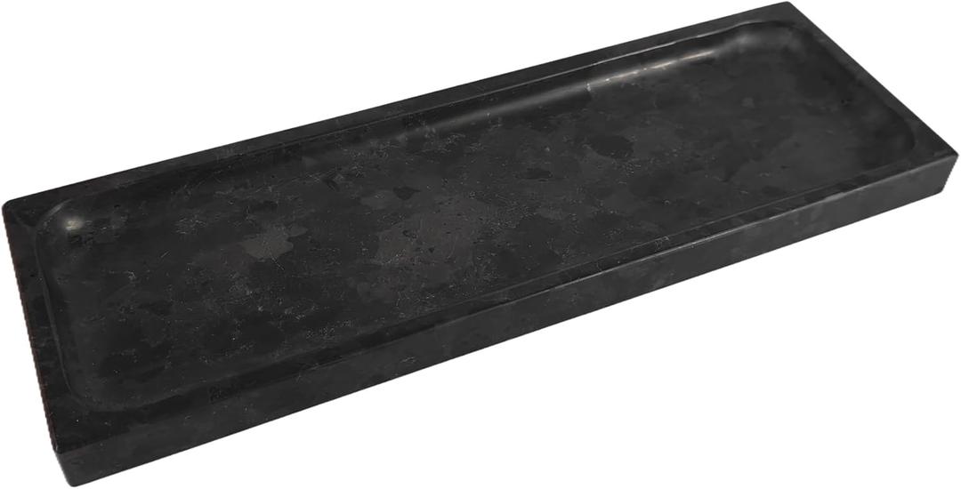 Matte Black Granite Vanity Tray - Natural Stone Rectangular Catchall, 10.6" Decorative Organizer for Bathroom, Entryway, or Desk - Minimalist Display Tray with Unique Veining (Matte Angola Brown)