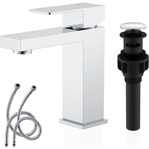 KENES Chrome Bathroom Faucet Single Handle Bathroom Sink Faucet Lavatory Vanity Faucet with Pop Up Drain & Water Supply Lines LJ-9031-5