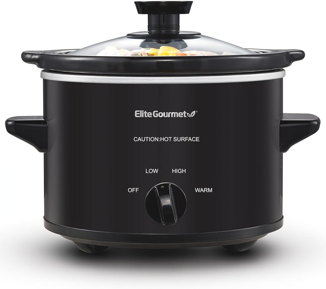 Elite Gourmet MST-250XB Electric Slow Cooker Ceramic Pot, with Adjustable Temp, Entrees, Sauces, Soups, Roasts, Stews & Dips, Dishwasher Safe (1.5 Quart, Black)