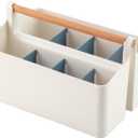 Large Portable Basket with Handle, Plastic Craft Storage Organizer Caddy Tote with Adjustable Divided for Makeup Art Supplies, Sewing, Colored Pencils-Blue