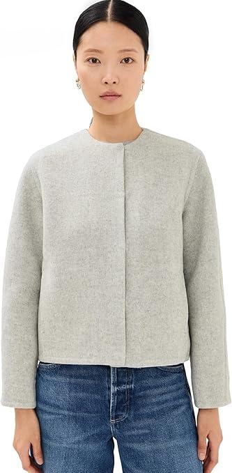 Vince Women's Double Wool Collarless Jacket, H Stone Grey, Grey, M