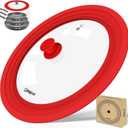 13-14-15 in Universal Pan Lid, Extra Large Silicone Pot Lid for Pots, Pans & Skillets, Replacement Frying Pan Lid with Heat Resistant Silicone Knob, Dishwasher Safe, Red