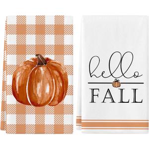 Siilues Fall Kitchen Towels Set of 2,18x26 Inch Pumpkin Hand Towels Hello Fall Decorations for Home Seasonal Autumn Thanksgiving Home Kitchen Decor Dishcloth (Multi Colored)