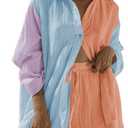 Linsery 2 Piece Summer Outfits Button Down Shirt Top and Shorts Casual Lounge Sets (Medium, Grapefruit Orange)