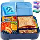 Leakproof Lunch Box  3-Compartment Bento Box, Cooler Pack & Adjustable Divider, Extra Large & BPA-Free  Dishwasher Safe, Ideal for On-the-Go Meals, Navy & Blue