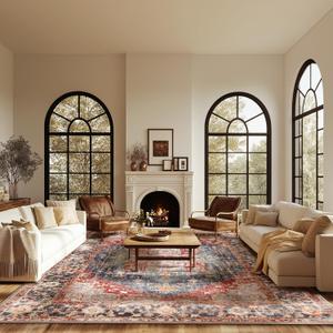 Washable Area Rugs (8x10, Dark Red)