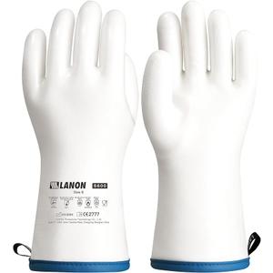LANON Liquid Silicone Gloves, Heat Resistant Oven Gloves with Fingers, Food Grade, Waterproof, White, Large