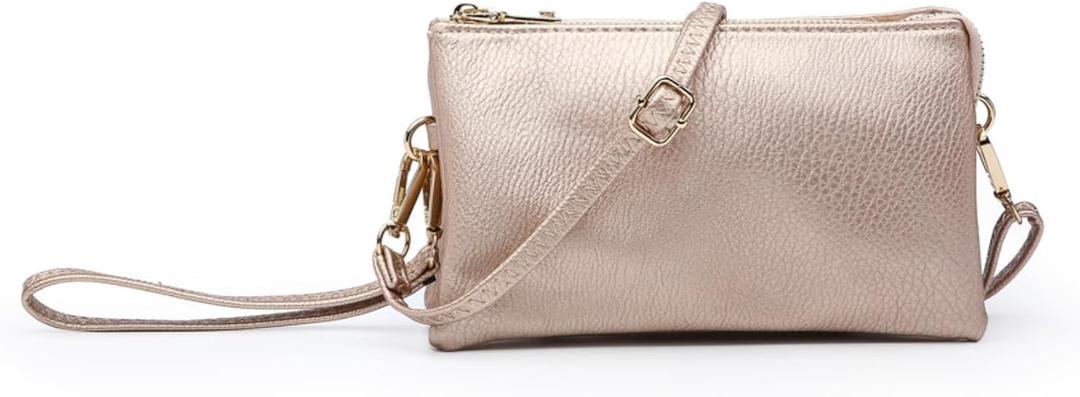 JEN & CO. Riley Small Crossbody Bags Vegan Leather Wristlet Wallets Clutch Purses Shoulder Handbag for Women (Rose Gold)
