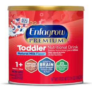 Enfagrow PREMIUM Toddler Nutritional Drink, Made with Real Milk, Brain-Building Omega-3 DHA, Nutrients and Prebiotics for Growth & Immune Support, Non-GMO, Toddler Milk Powder, 24 Oz Can, Best By Nov. 1, 2026