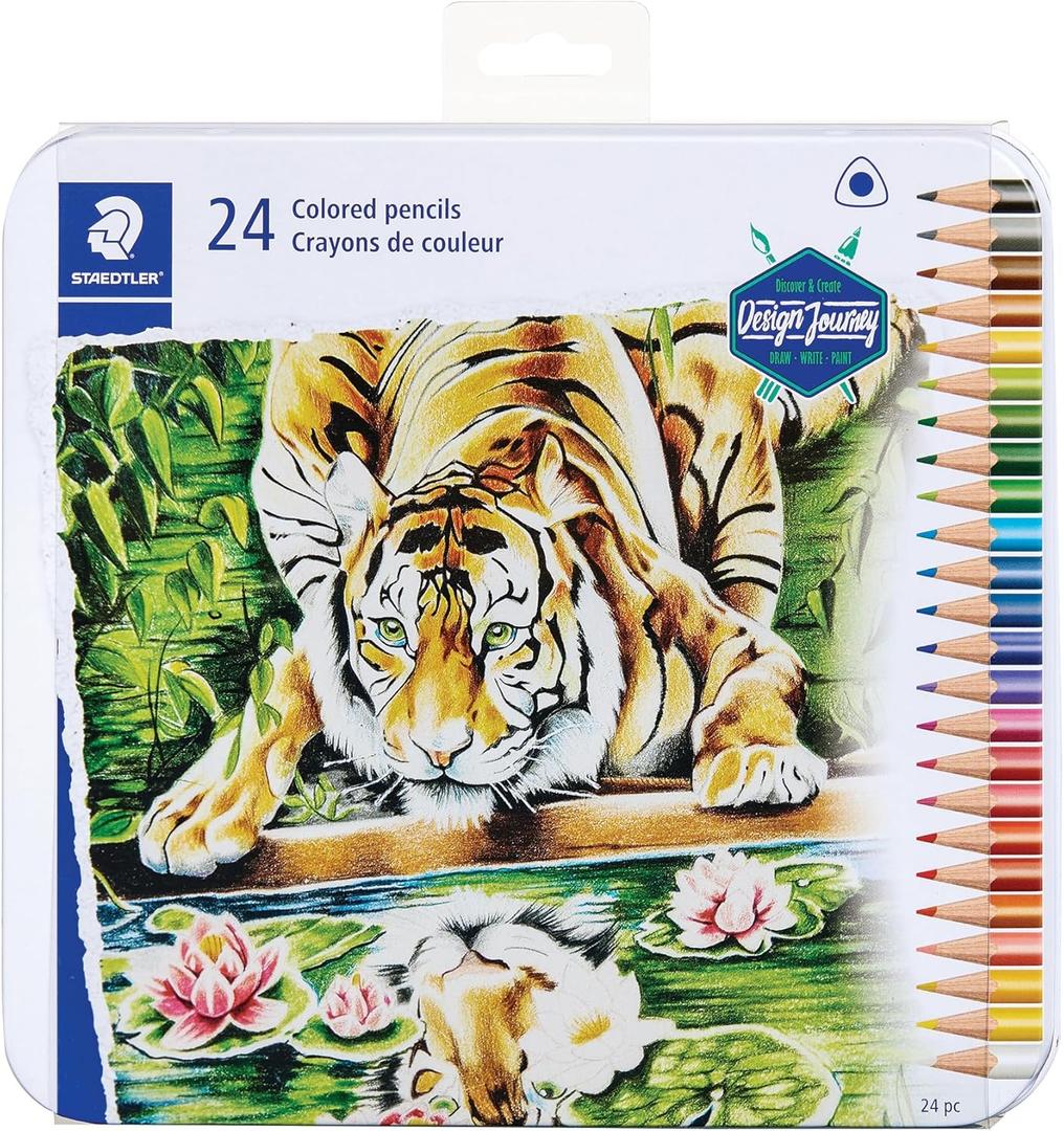 STAEDTLER Triangular Colored Pencils, Metal Tin of 24 Colors, Coloring Pencils for School, Art, Crafts - Art Supplies for Beginners, Students, Hobbyists (1 Count (Pack of 24))