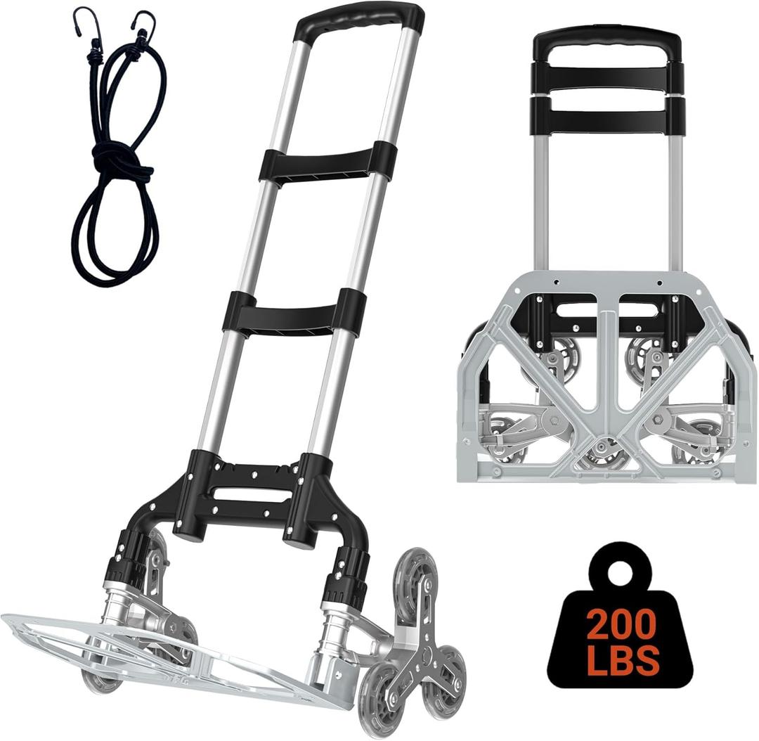 200LBS Stair Climbing Cart, Folding Hand Truck Dolly, Grocery Shopping Cart with Mute Wheels, Aluminum Hand Truck for Luggage, Travel, Shopping