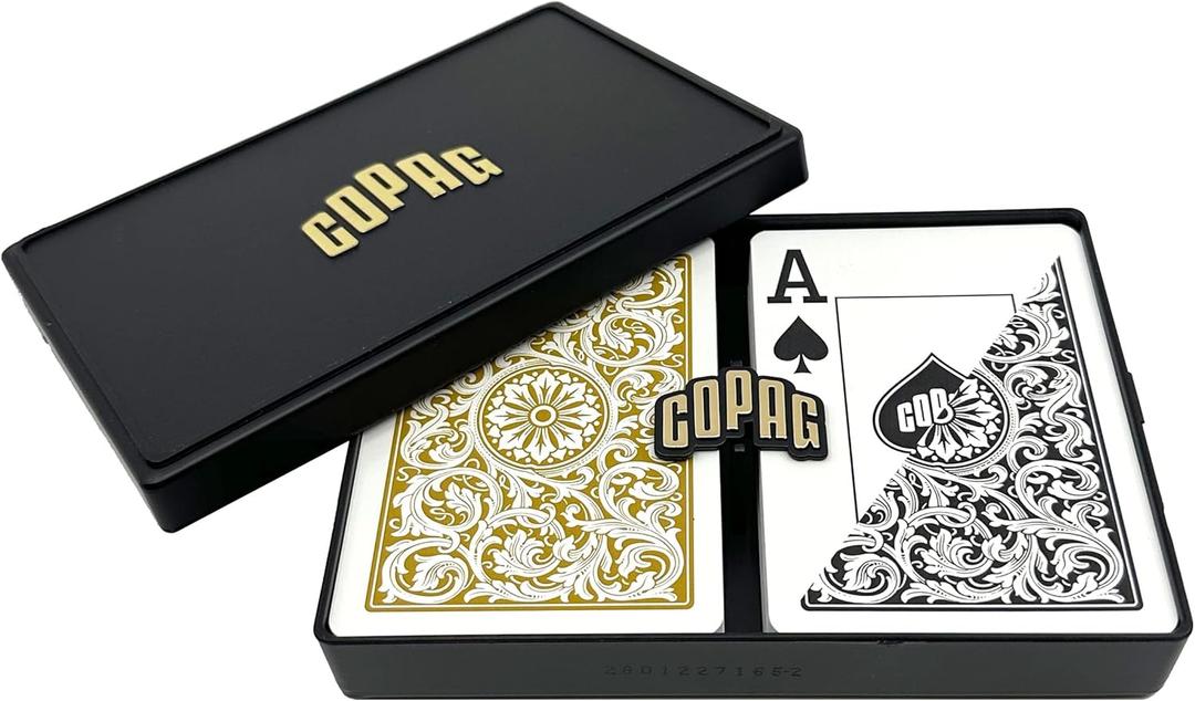 Copag 1546 Design 100% Plastic Playing Cards, Poker Size (Standard) Black/Gold (Jumbo Index, 1 Set)