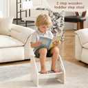 Wooden Toddler Step Stool with Handles, Non-Slip Two-Step Stool for Kids, Height Adjustable, Safe Potty Training Stool for Bathroom, Kitchen, Bedroom