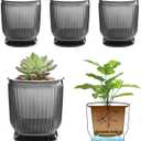 T4U 4 Inch Self Watering Plant Pot, 4 Pack Self Watering Pots, Small Self Watering Planter with Reservoir for Indoor Plants, African Violets (4 Pack 4" Pots, Translucent Gray)