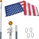 20FT Telescoping Flag Pole Kit, Tangle Free Flagpole Kit American Flag Pole Aluminum Flag Pole with 3x5 Embroidered Stars USA Flag, Gold Ball Top for Outdoor Commercial or Residential