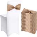 Newwiee 24 Pcs Christmas Burlap Stretch Chair Sashes Linen Spandex Chair Bands Ties Dining for Wedding Dining Banquet Event Party Favor Ceremony Decoration (Pure Brown)