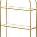 Crofy Gold Arched Frame Wall Shelf, Decorative 3 Tier Bathroom Wall Shelf with Transparent Tempered Glass Shelves and Robust Storage Capacity, 5.1" D x 18.1" W x 28.9" H