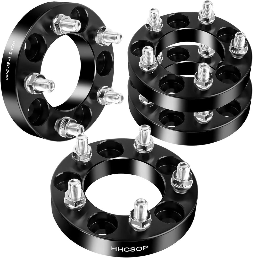 HHCSOP 5x4.5 1" Wheel Spacers Fit for Mustang Ranger Explorer Edge Crown Victoria Jeep Wrangler Liberty Cherokee TJ YJ XJ MJ KJ KK ZJ, 5x114.3 Wheel Adapters 82.5mm Hub Bore 1/2x20 Studs, Black 4PCS