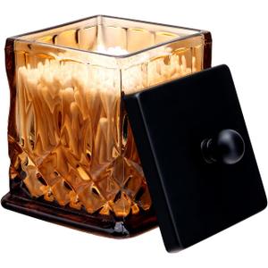 Qtip Holder,15Oz Amber Glass Apothecary Jars with Matte Black Lids for Bathroom Organization & Desk Storage,Thick Glass Apothecary Jars for Q-Tips,Cotton Rounds,Jewelry,Candy,Square