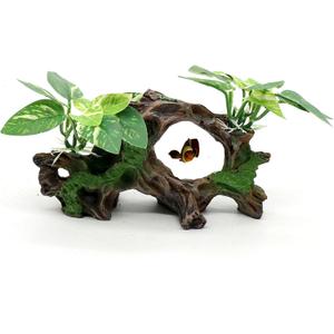 Fish Tank Decorations Artifical Driftwood Cave Aquarium Decor Ornaments Silk Aquarium Plants for Betta Fish Tank Accessories