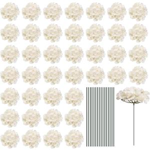 MECCANIXITY Silk Artificial Hydrangea Flowers, Beige Artificial Flowers Heads with Stems, Full Hydrangea Flowers for Wedding Centerpieces, Party Decoration 64 Set