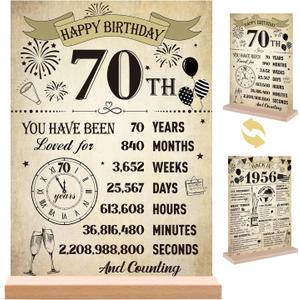 Yoyuspy 70th Birthday Decorations for Women Men, Vintage Double-Sided Printing Back in 1956 Acrylic Poster Sign with Stand Gifts, Cheer to 70 Years Party over the Hill Table Decor Supplies
