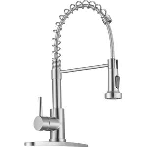 Cobbe Kitchen Faucets, Brushed Nickel Commercial Kitchen Faucet with Pull Down Sprayer, Stainless Steel Kitchen Sink Faucets for 1 or 3 Hole, Single Handle Faucet for Sink Farmhouse Rv